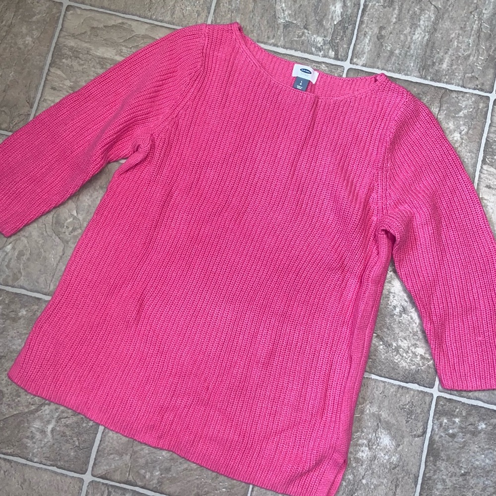 Old Navy Bright Pink Women's Crew Neck Elbow Length Sweater